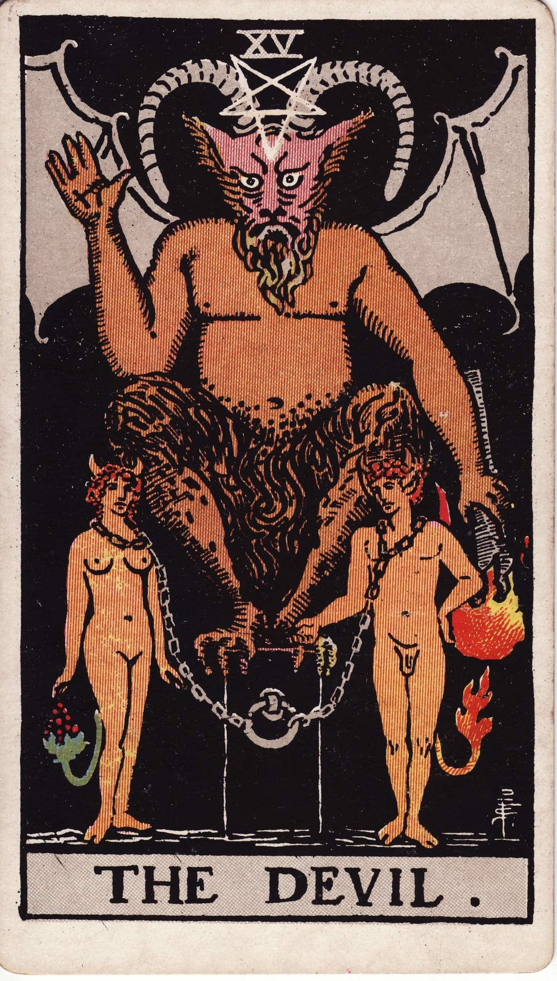 The Devil tarot card - Major Arcana - bondage, addiction, sexuality