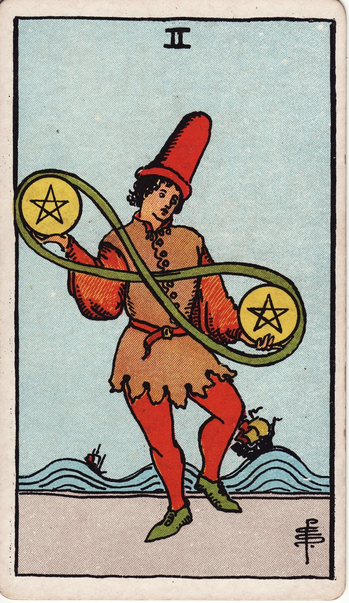 Two of Pentacles tarot card - Minor Arcana - multiple priorities, time management, prioritisation