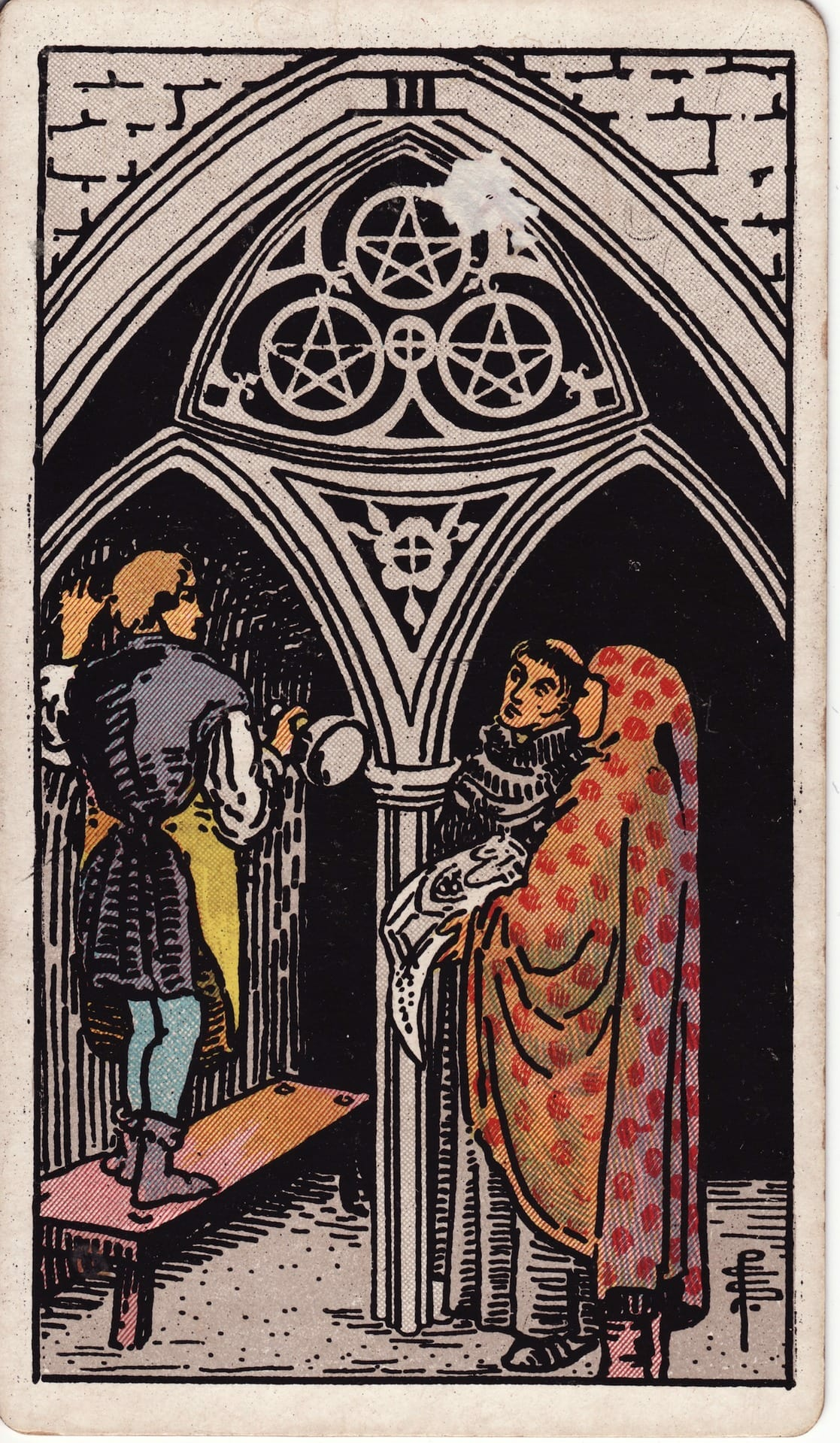Three of Pentacles tarot card - Minor Arcana - teamwork, collaboration, learning