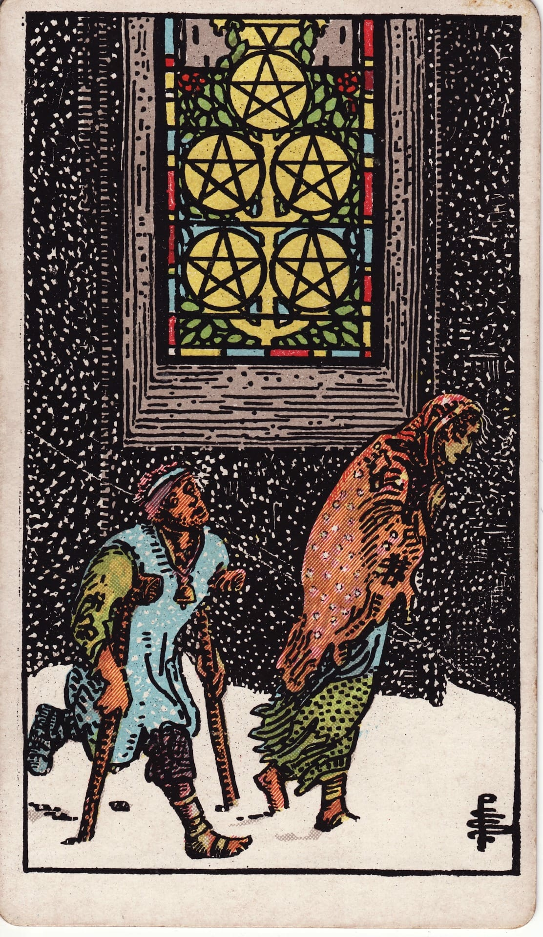 Five of Pentacles tarot card - Minor Arcana - financial loss, poverty, lack mindset