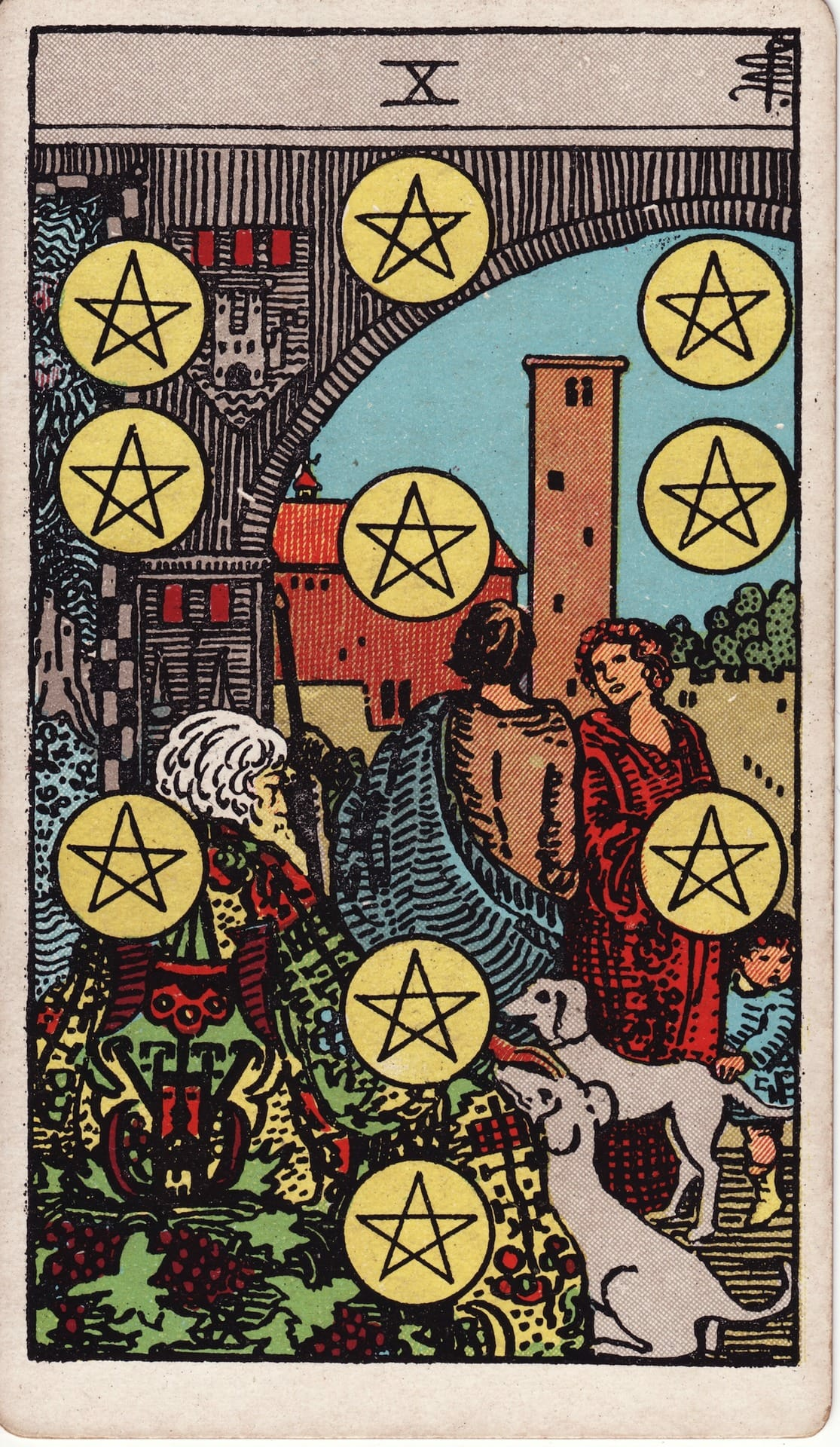 Ten of Pentacles tarot card - Minor Arcana - wealth, financial security, family