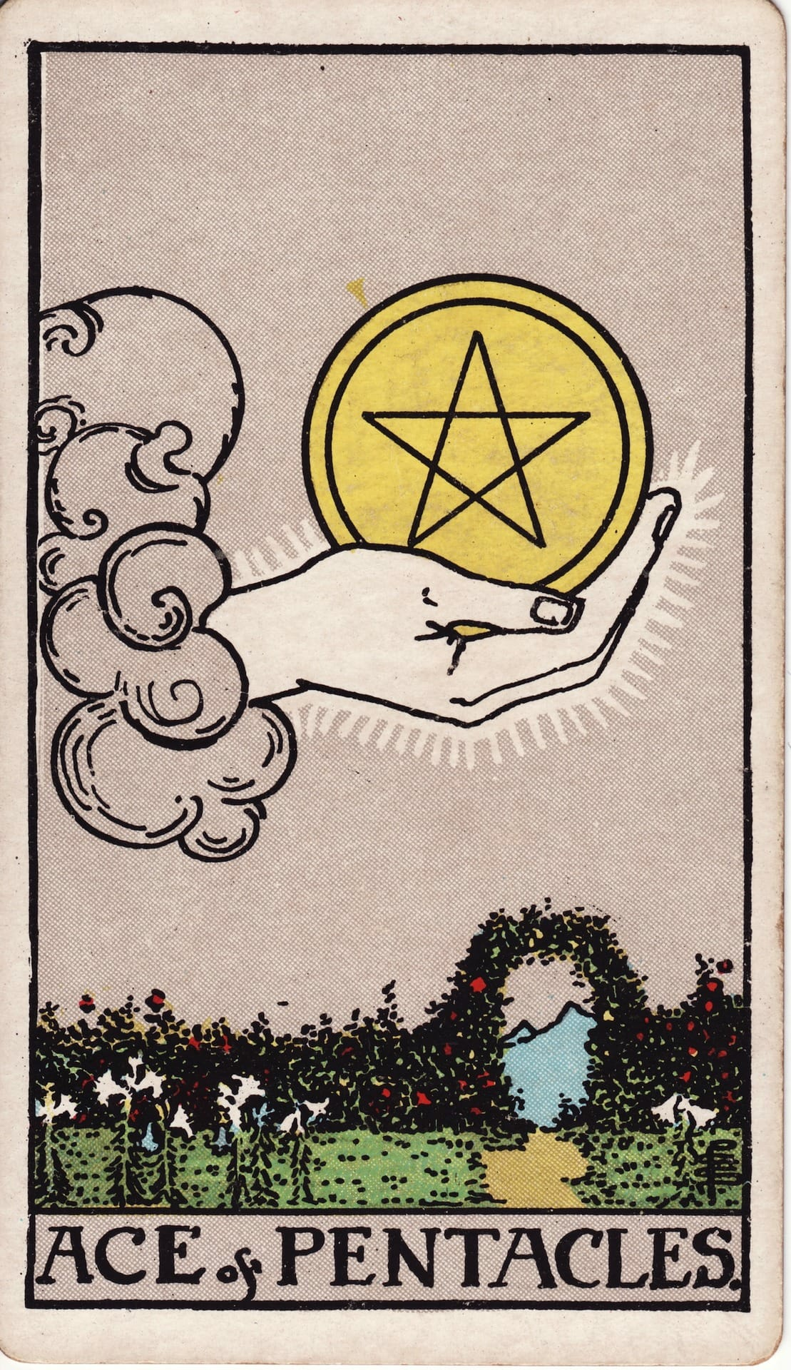 Ace of Pentacles tarot card - Minor Arcana - manifestation, new financial opportunity, abundance