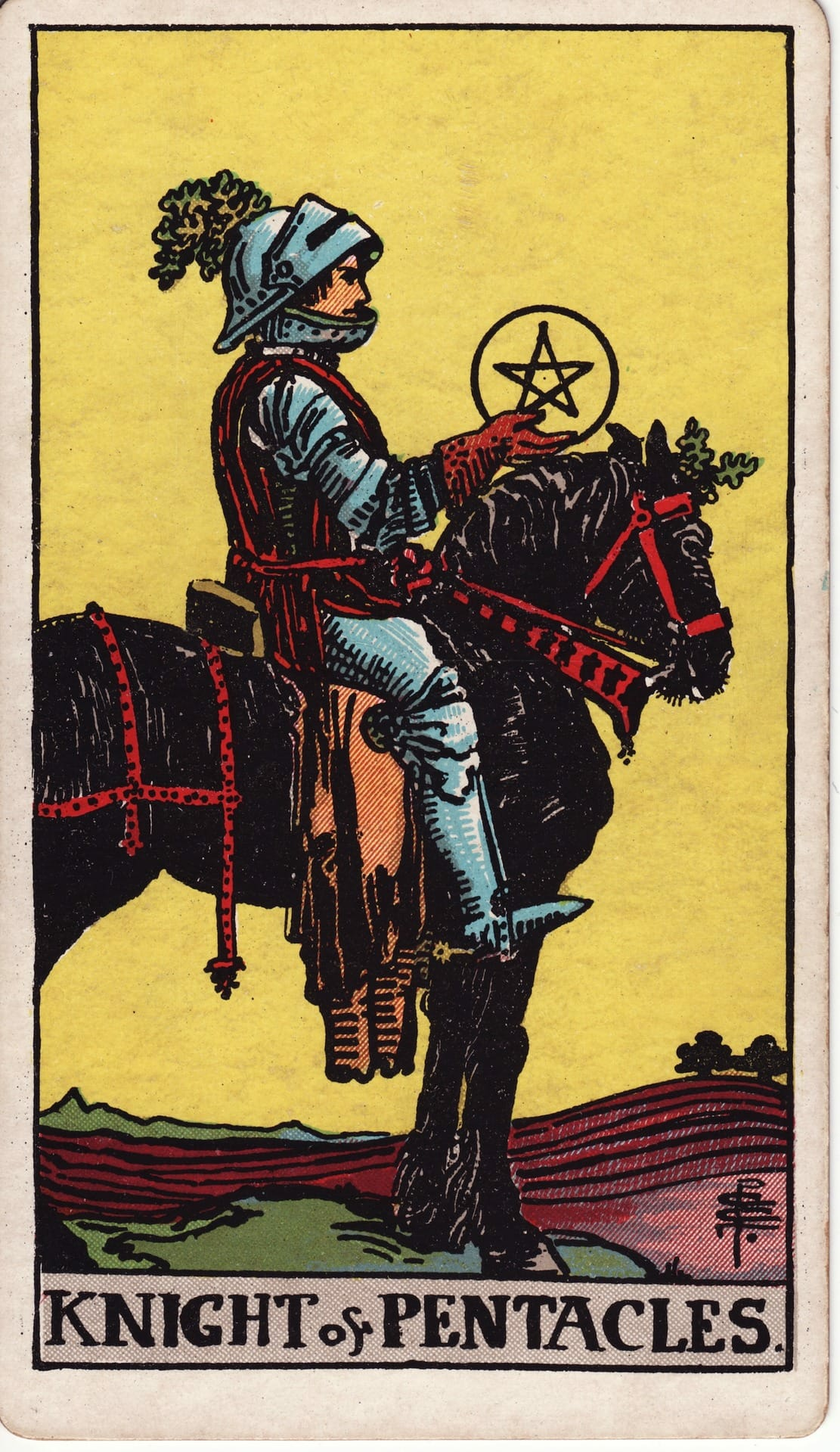 Knight of Pentacles tarot card - Minor Arcana - efficiency, routine, conservatism