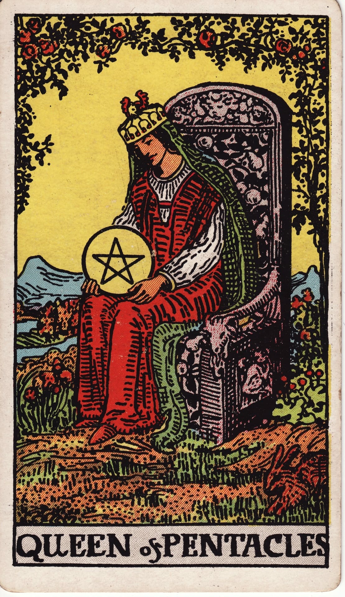 Queen of Pentacles tarot card - Minor Arcana - nurturing, practical, providing financially