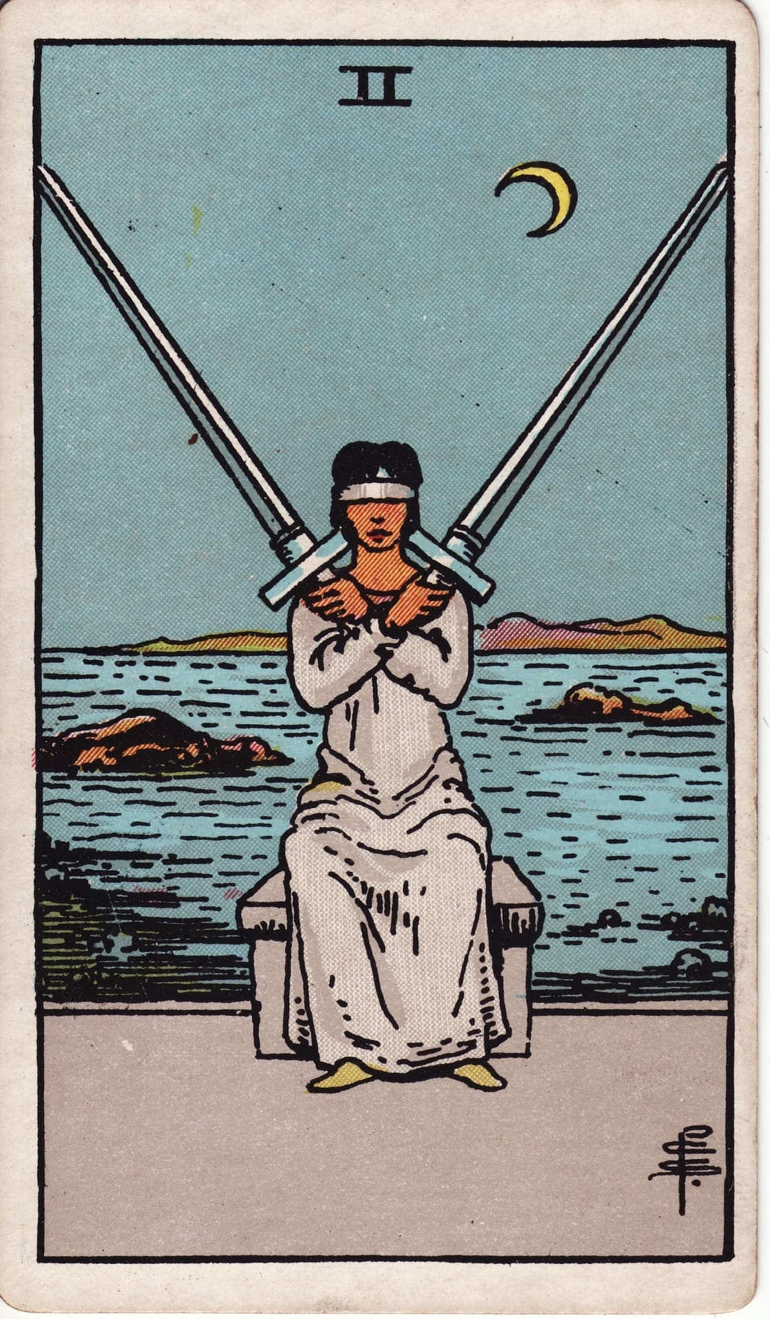 Two of Swords tarot card - Minor Arcana - difficult choices, weighing options, indecision