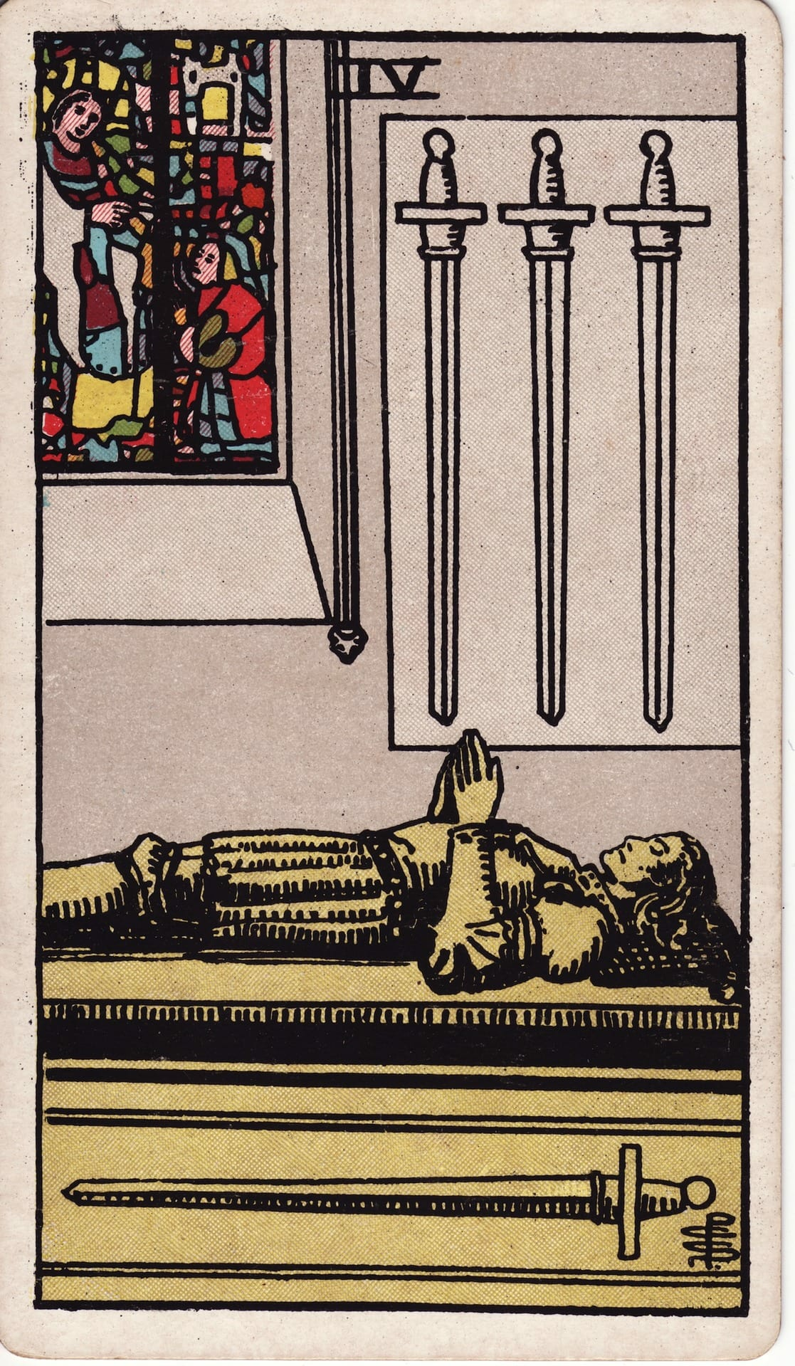 Four of Swords tarot card - Minor Arcana - rest, relaxation, meditation