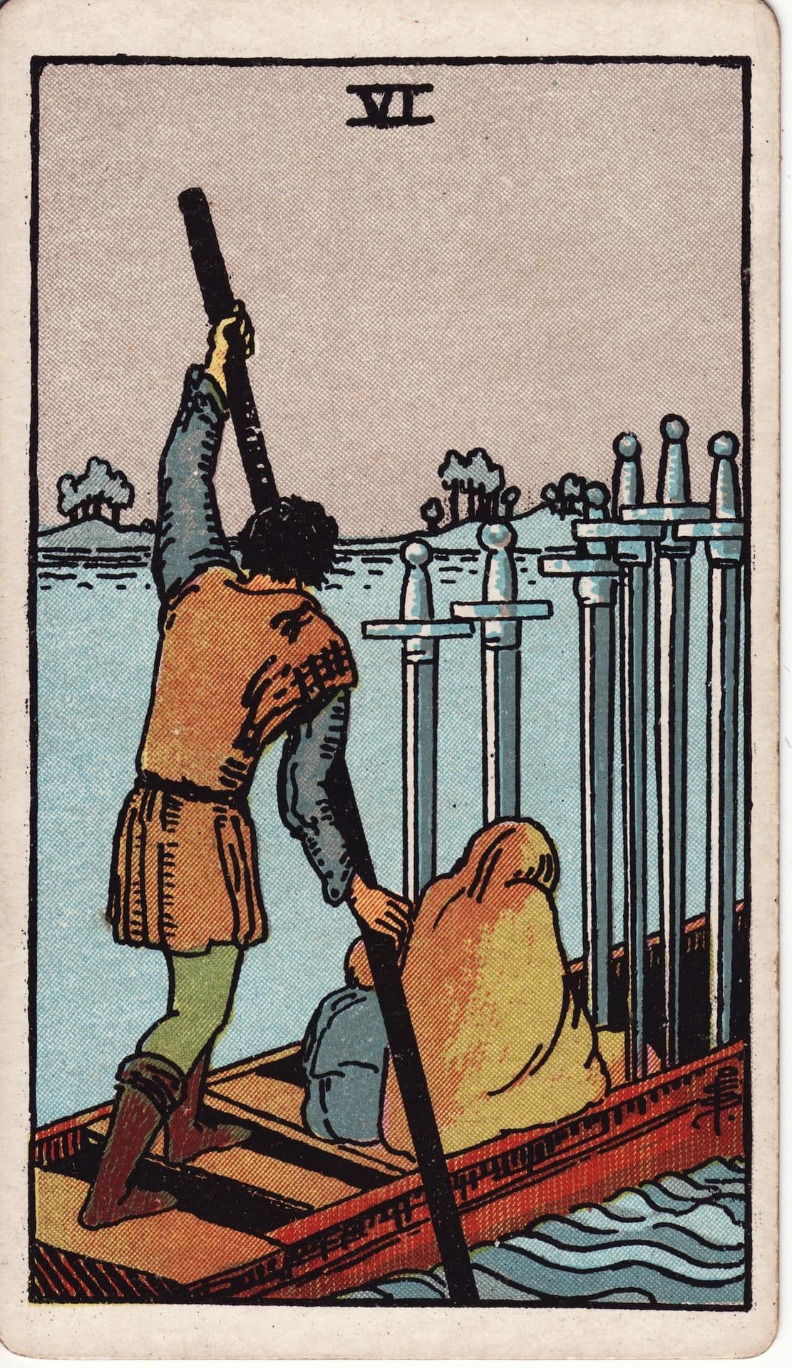Six of Swords tarot card - Minor Arcana - transition, change, rite of passage