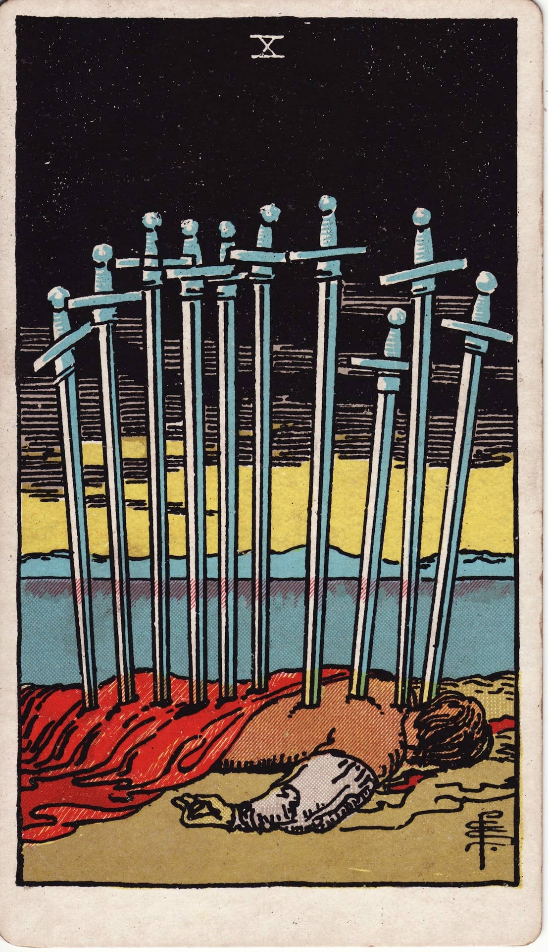 Ten of Swords tarot card - Minor Arcana - painful endings, deep wounds, betrayal