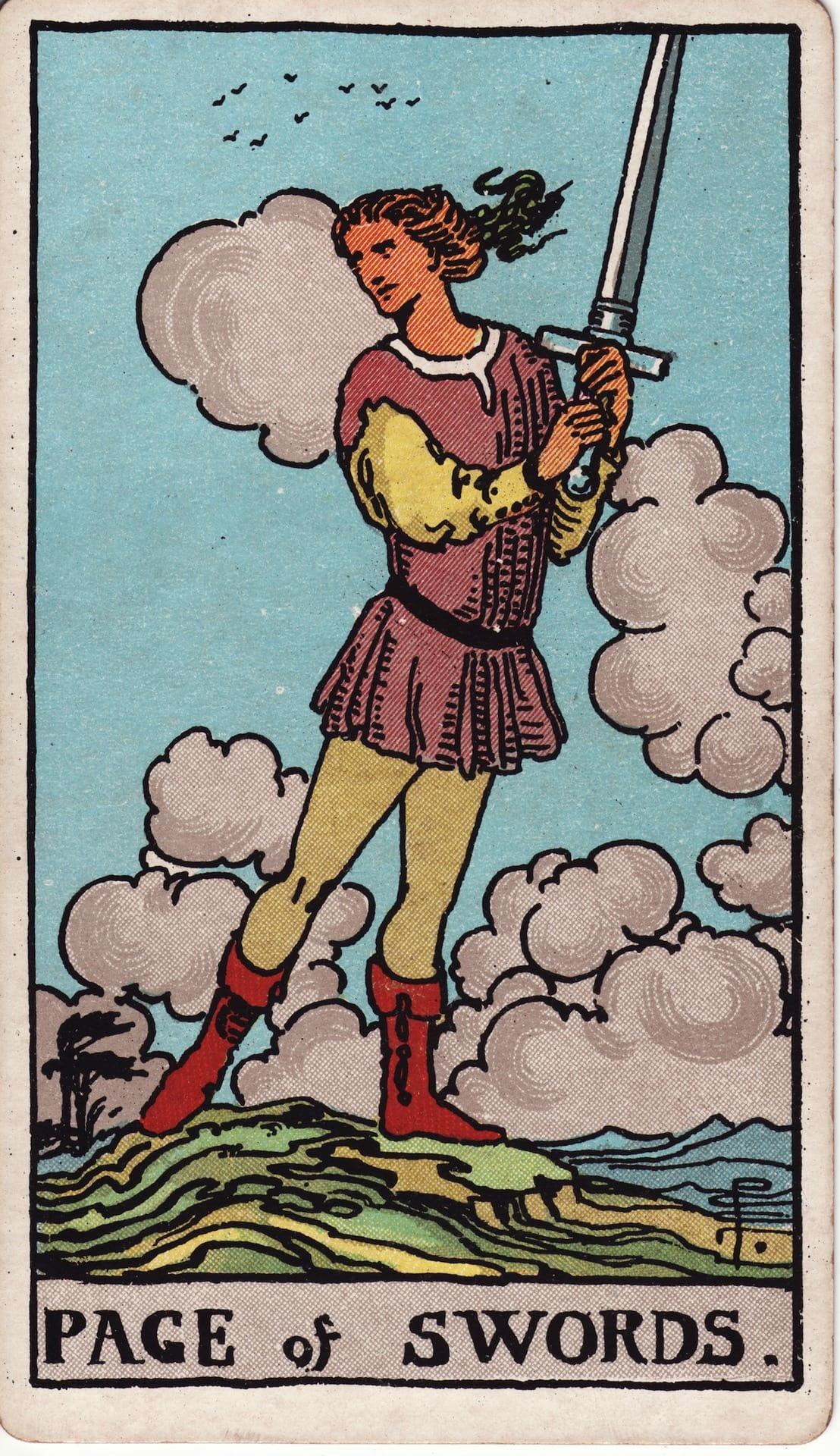 Page of Swords tarot card - Minor Arcana - new ideas, curiosity, thirst for knowledge