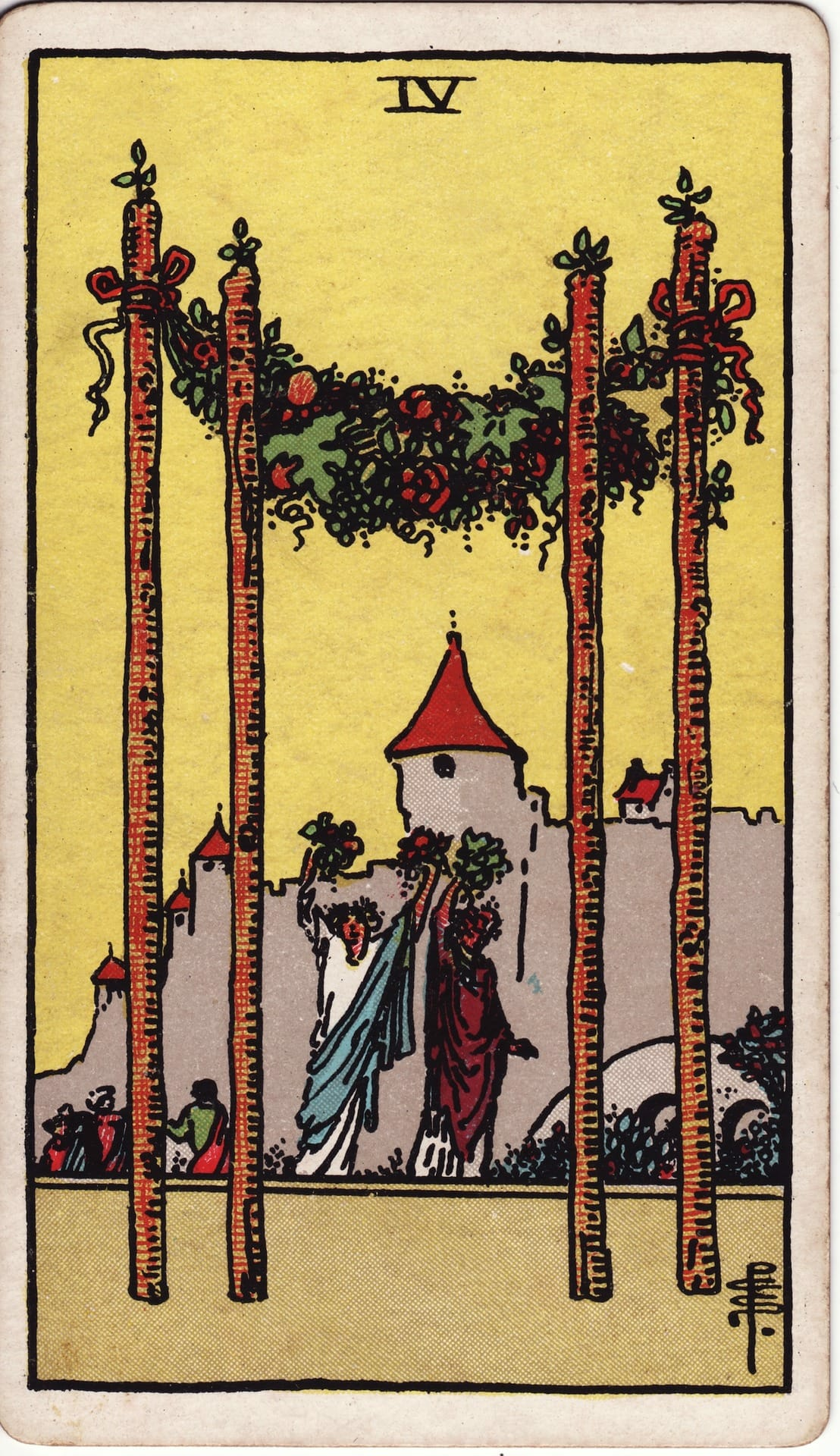 Four of Wands tarot card - Minor Arcana - celebration, joy, harmony