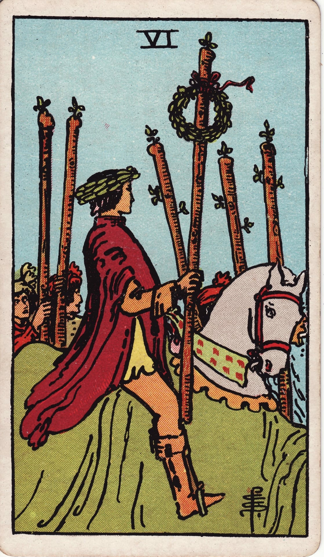 Six of Wands tarot card - Minor Arcana - success, public recognition, progress