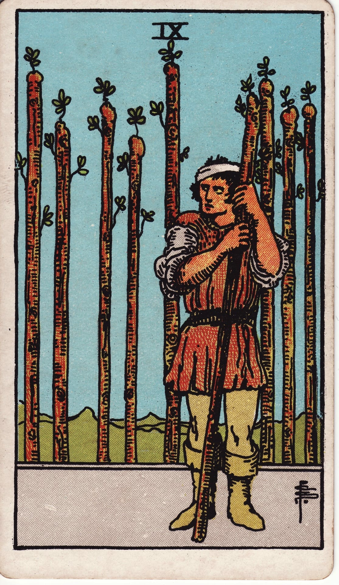 Nine of Wands tarot card - Minor Arcana - resilience, courage, persistence