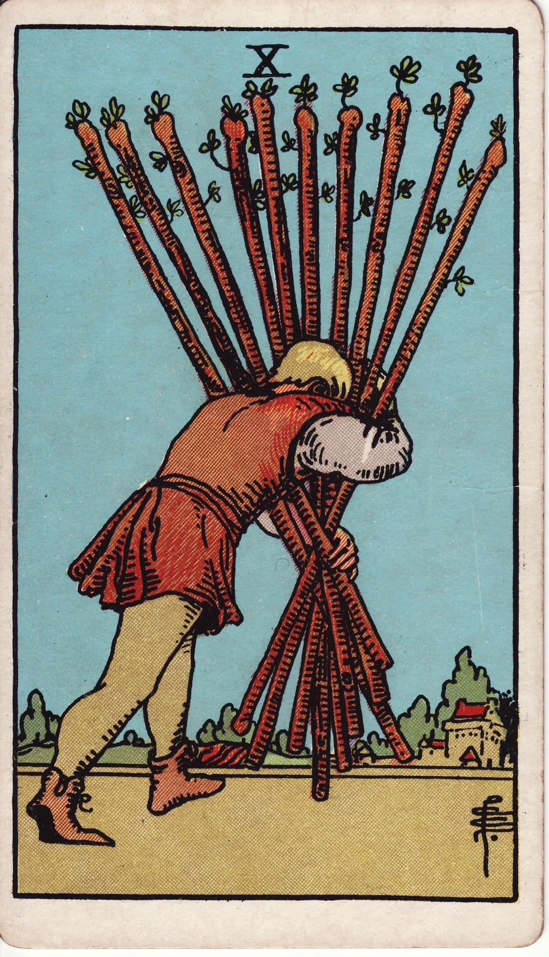 Ten of Wands tarot card - Minor Arcana - burden, extra responsibility, hard work