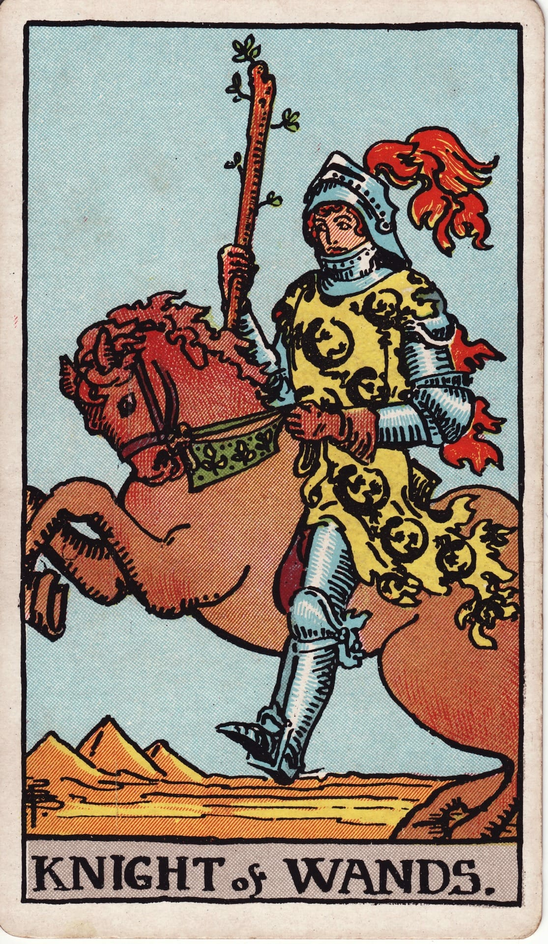 Knight of Wands tarot card - Minor Arcana - adventure, impulsiveness, pursuing goals